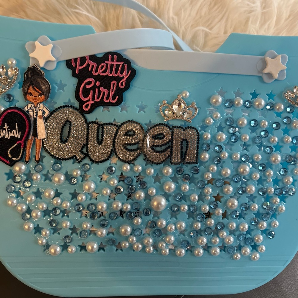 Blue Beaded Queen Tote